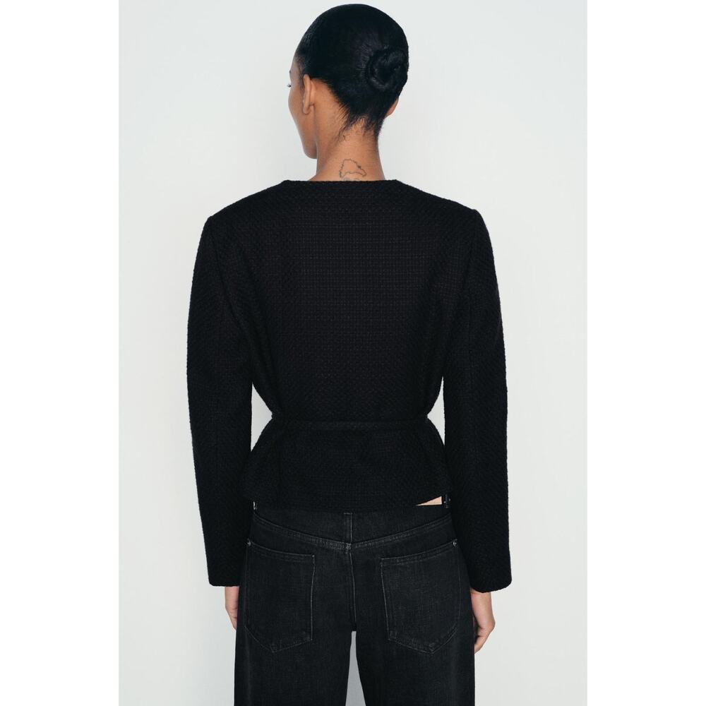 Zara Structured Blazer Lady Jacket Small Black Belted Gold Buttons Preppy Trendy - Picture 5 of 16